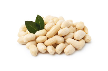 Pile of fresh peeled peanuts isolated on white