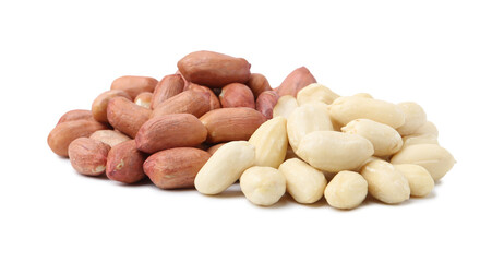 Pile of fresh peanuts isolated on white