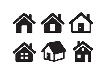 Collection home icons. House symbol. Set of real estate objects and houses black icons isolated on white background. Vector illustration