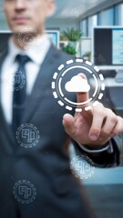 Generative AI image of cloud computing and digital data transfer with computing networked across cities country and globe with virtualization approach