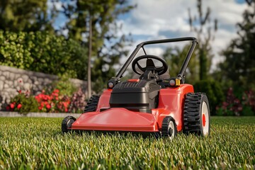 Vibrant 3D cartoon lawn mower, perfect for illustrating gardening and outdoor themes.