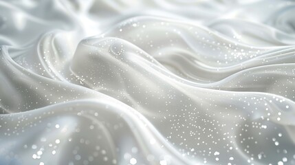 Elegant waves of soft, shimmering white fabric adorned with a delicate scattering of sparkling dots that evoke a sense of ethereal beauty