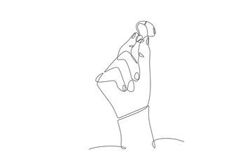 Hand holding hearing aid. Hearing aids concept one-line drawing