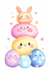 Stacked pastel bunny and egg characters