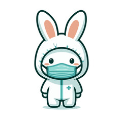 Obraz premium Medical bunny in protective suit and face mask. Vector illustration for healthcare safety and pandemic prevention concepts.
