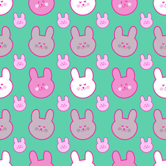 Obraz premium Cute Bunny Pattern in Pink, Grey, and White | Seamless Vector Design, Adorable Bunny Repeat Pattern | Pastel Colors for Nursery & Crafts, Seamless Bunny Illustration | Kawaii Style Animal Print