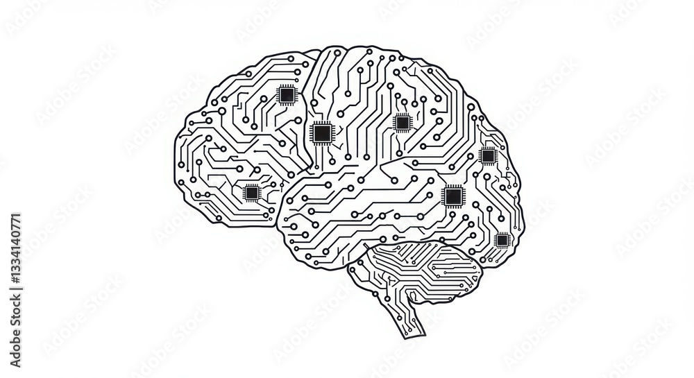 Poster ai brain with circuit board design futuristic technology concept . abstract futuristic digital brain