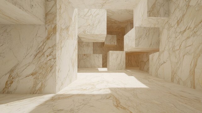 a marble room with a labyrinthine layout of walls and floors.