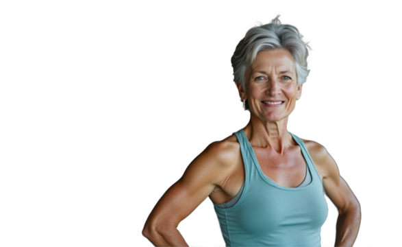 Portrait of a determined mature woman in a gym. Ideal for health, fitness and active senior lifestyle content. Isolated on transparent background. - Powered by Adobe