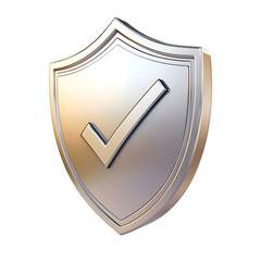 Metallic shield emblem with a checkmark symbolizing security and trust in digital technology
