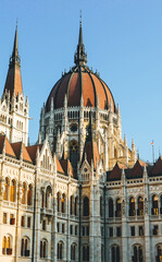 Fototapeta premium budapest parliament building detail view with main big dome in center