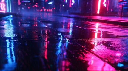 Cyberpunk City Reflections Background with Neon Glow