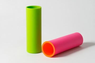 Two vibrant colored cylindrical tubes