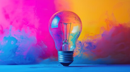 Colorful Paint Explosion from Light Bulb, Symbolizing Creative Energy and Innovation