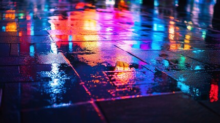 Cyberpunk City Reflections Background with Neon Glow