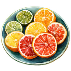Citrus fruits on a plate clipart isolated