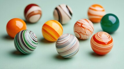 A collection of colorful glass spheres arranged in a circular pattern.