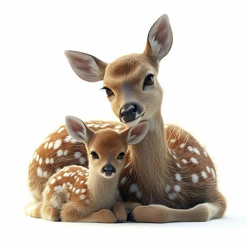 Adorable deer pair resting together peacefully.