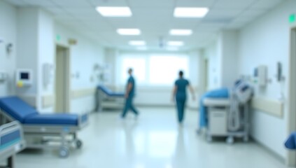Bright And Clean Hospital Hallway With Medical Equipment