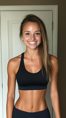 Fototapeta premium Dramatic female fitness transformation from obesity to a lean and fit physique