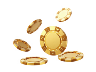 Golden casino chips floating in air, symbolizing luck and gambling