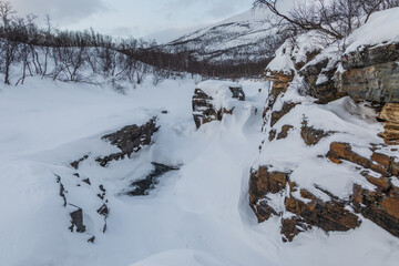 Beautiful sunny day in winter season in Abisko National Park, Lapland, Sweden.