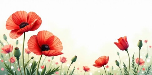 Fototapeta premium Beautiful poppy flowers in watercolor art style with soft brush strokes, painting, brush strokes, vibrant