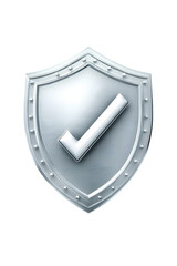Silver shield emblem with a check mark symbolizing security and trust in a digital context