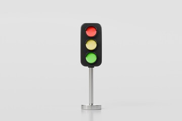 3d Traffic light icon isolated on white background. Minimal Cartoon Traffic light red, green and orange simple icon. warning safety street or Stoplight warning and Traffic signs concept. 3d render.