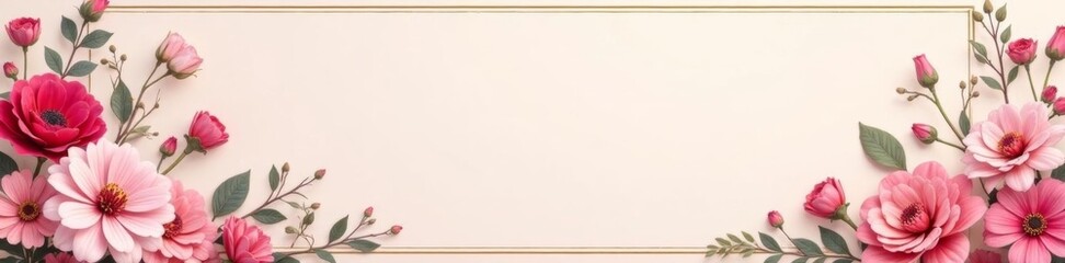 Blank card with elegant floral border on pastel colored background, floral, design, pastel