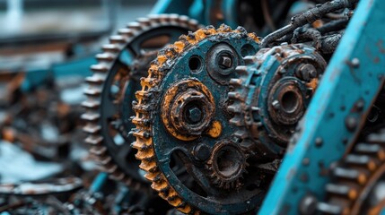 Fototapeta premium A disassembled engine block from a vintage vehicle, with corroded pistons and gears