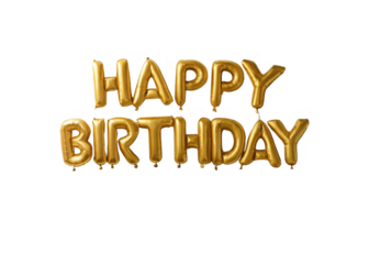 Happy birthday balloons in gold color, perfect for celebrations and parties