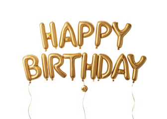 Happy birthday balloons in gold color, perfect for celebrations and parties