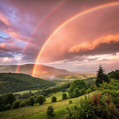 Naklejka premium rainbow over the mountains