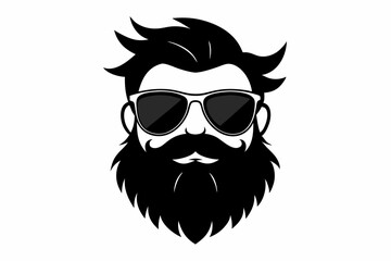 a beard with sun glass a mustache line art silhouette vector illustration