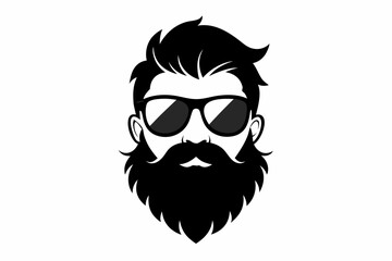 a beard with sun glass a mustache line art silhouette vector illustration
