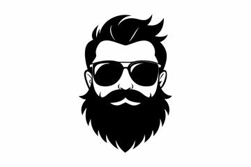 a beard with sun glass a mustache line art silhouette vector illustration