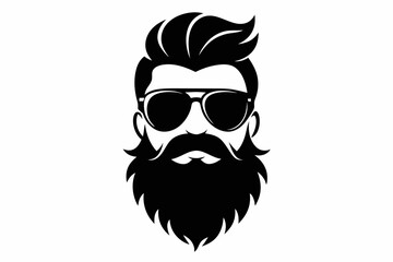 a beard with sun glass a mustache line art silhouette vector illustration