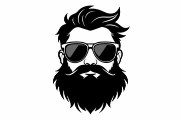 a beard with sun glass a mustache line art silhouette vector illustration
