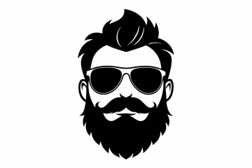 a beard with sun glass a mustache line art silhouette vector illustration