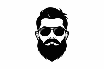 a beard with sun glass a mustache line art silhouette vector illustration