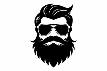 a beard with sun glass a mustache line art silhouette vector illustration