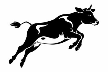 a cow is jumping line art silhouette vector illustration