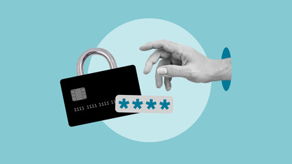 Credit card with padlock for protection. Online banking Security against Identity Theft. Online...