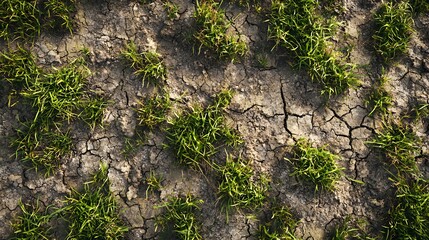 Obraz premium Sparse grass patches with exposed soil background textures