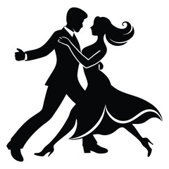 Couple dancing silhouette vector illustration isolated on white background, Silhouette of a dancing couple