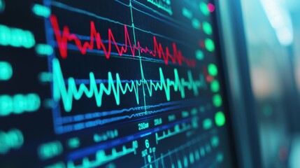 Advanced Medical Device Screen Displaying Vital Signs and Heartbeat Patterns in Modern Clinic