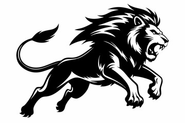 angry lion in a jump line art silhouette vector illustration © Pinak