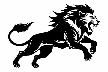 angry lion in a jump line art silhouette vector illustration