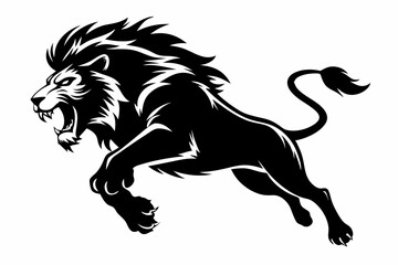 angry lion in a jump line art silhouette vector illustration